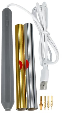 Penna A Filo Caldo - con 4 Punte Metalliche Alimentazione via USB,Penna per Embossing con 4 Punte e 2 Rotoli di Foglia,per Scrapbooking Journaling Disegno Creazione di Carte Lavorazione del Cuoio
