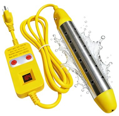 Immersion Water Heater with Thermostat - Portable Water Heater 1500W with Temperature Sensors & Dry-Burn Protection, Real Time Temp Display for Pet Water Bowl, Bucket & Bathtub