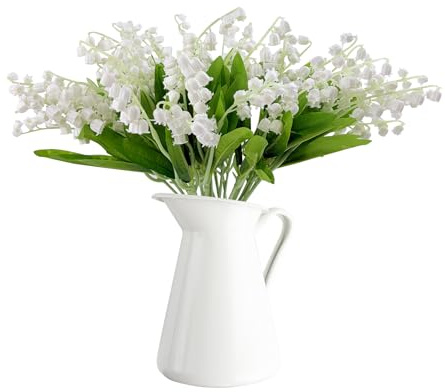 CoolCrafts 20 Unidades Flores Artificiales de Lirio de Los Valles Blancas, Flores de Plástico para Boda, Decoración del Hogar