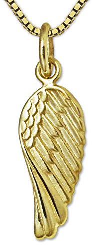 CLEVER smicka set gyllene liten berlock mini ängelvingar 15 mm glänsande 333 guld 8 karat med förgylld kedja Venezia 42 cm