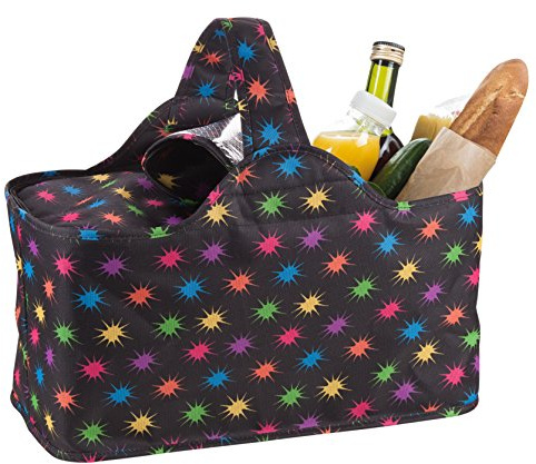 Genius Einkaufskorb leicht, Picknickkorb Lunchtasche für Camping Reisen, Faltbare Einkaufstasche mit Kühlfunktion, klappbar isoliert, Schwarz