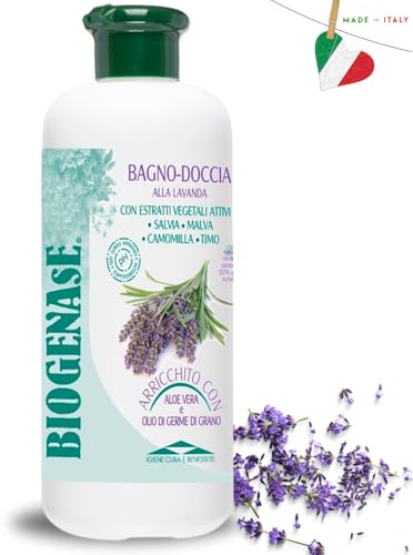 Biogenase Bagnodoccia Lavanda Bagnoschiuma 500 ML- Bagnoschiuma Delicato - Docciaschiuma Naturale per l'Igiene del Corpo - Azione Emolliente Rassenerante