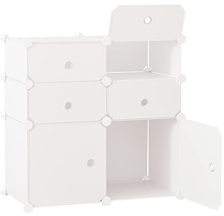 HOMCOM Armoire modulable étagère à Rangement 3 Niveaux 6 Cubes en Plastique + Autocollants décoratifs 75L x 37l x 73H cm Blanc