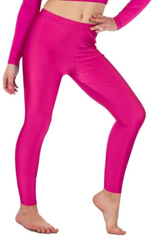 Re Tech UK barn, flickor leggings, gymnastisk dans neon fotlös balett stretchig glänsande elastisk barn lycra tights sport, svarta leggings för flickor, Rosa (Hot Pink), 5-6 År