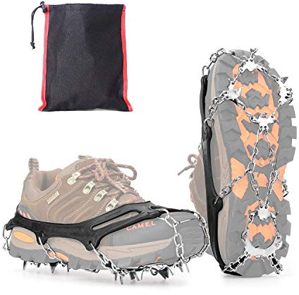 Vdealen Grödel Steigeisen für Wanderschuhe mit 19 Edelstahl Spikes Anti-Rutsch Schuhkrallen für Damen Herren Spikes OutdoorAktivität und Herausforderung für Wandern Klettern Angeln Running Trekking(L)