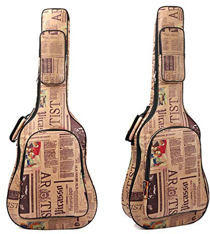 Acoustic Classic Folk Guitar Bag Carrying Case,41 inch Classical Guitar Bag, Oxford Cloth Waterproof Oxford Fabric Double Stitched Padded Gig Bag Carry Case (Khaki newspaper)