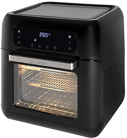 Clatronic FR 3747 H Freidora de aire caliente, cuatro alturas de estante para resultados óptimos de horneado, sin aceite ni grasa, 11 litros, funcionamiento táctil con sensor, pantalla LED, negro