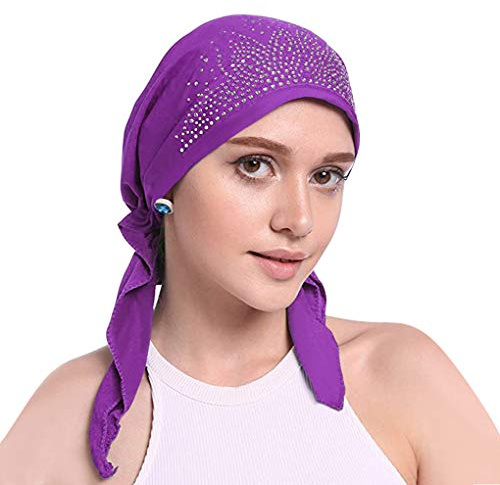 Crystal Turbans Hat Headscarf Wrap Stretchy Bamboo Cap Bandana Soft Cancer Chemo Headgear Hair Loss Headwear Sleep Cap Helmet Under Scarf for Women Girls
