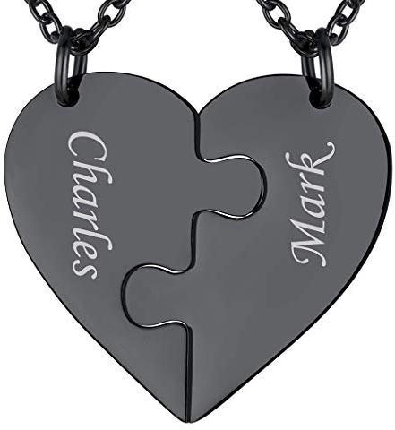Suplight Freundschaftsketten personalisiert Namensketten 18k vergoldet/Edelstahl 2/3/4/5/6 teilige Herz Puzzle mit 46+5cm/1,5mm Rolokette Gravur für Damen Herren mit Geschenkbox