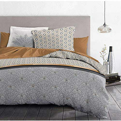 Home Linge Passion LOUXOR Ocker Bettbezug, 3-teilig, 100% Baumwolle, 57 Fäden/cm², für Doppelbett, 220 x 240 cm