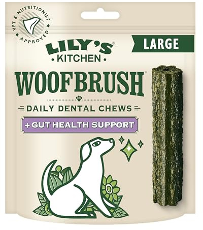 Lily's Kitchen Woofbrush Gut Health Dental Chew - Natural Dental Sticks for Large Dogs (4 Packs of 7 Chews)