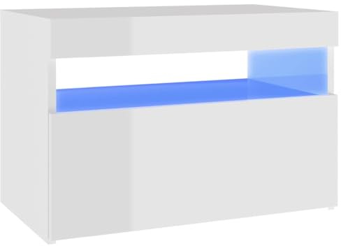 vidaXL TV Schrank mit LED-Leuchten Lowboard Fernsehschrank Fernsehtisch Sideboard HiFi-Schrank TV Möbel Tisch Board Hochglanz-Weiß 60x35x40cm