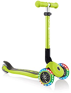 GLOBBER JUNIOR Foldable Lights – Tretroller, 120/80 mm, ABEC 5, 3-rädrig, LED-Leuchtrollen, Lime grün