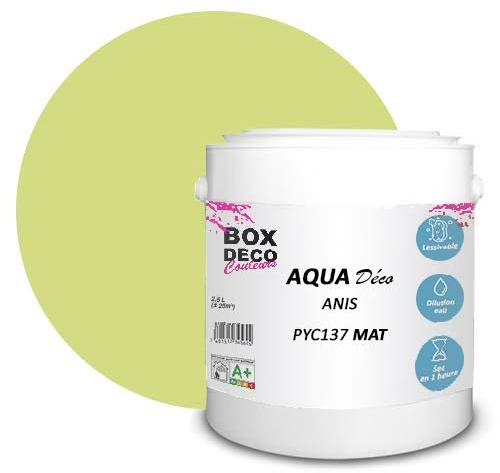 BOX DECO COULEURS Aqua Deco - Pintura de pared acrílica con aspecto mate, 2,5 L, verde anís