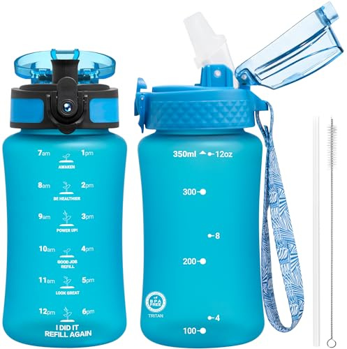 OLDLEY Kids Water Bottle 12 Oz, Tritan, 2 Lids, Straw & Chug, Leakproof