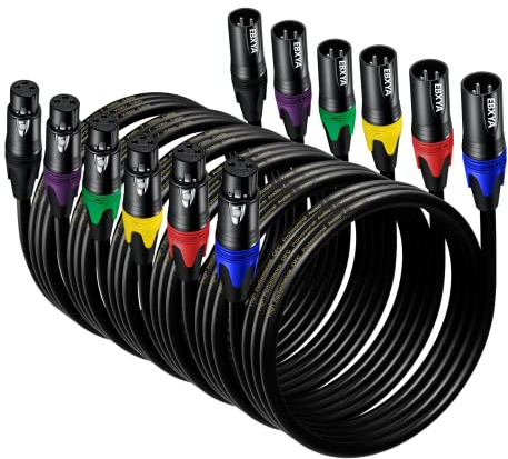 EBXYA XLR-Kabel Mikrofonkabel 1M 6 Pack 3-poliges symmetrisches XLR-Kabel Stecker auf Buchse DMX-Kabel Mehrfarbiges Mikrofon-Patchkabel