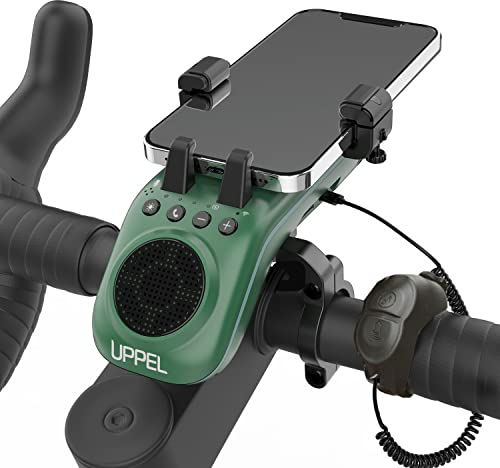 UPPEL Fahrrad Bluetooth Lautsprecher 10 in 1 Multifunktionaler Handyhalterung Fahrrad-Powerbank-Klingel-Mikrofon-TF-SD-AUX Modus - Extrem und Freizeit Radsport mit Fahrrad und Mountainbike-Green