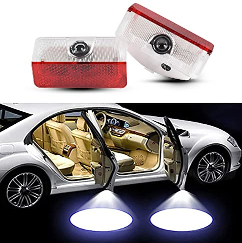 Duleutgnu 2 luci a LED per porte auto, con logo, per porte d'ingresso, proiettori di benvenuto, proiezione, porta d'ingresso, lente in vetro, compatibile con GLK (normale)
