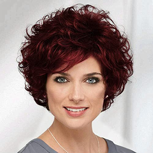 Beweig Frauen kurze Locken Burgund rote Perücke weiche synthetische hitzebeständige Haar Alternative volle Perücke für die tägliche Party