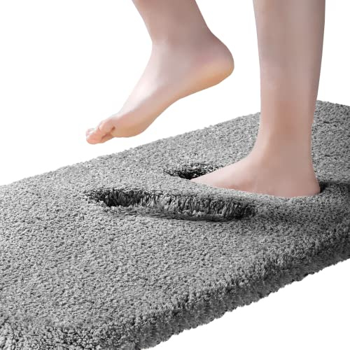 ROLIZOE Extrem Dicker Badematte rutschfest Badteppich Extra Lange Badezimmerteppich Superweicher Badeteppich Hochsaugfähige Mikrofaser Badläufer Badvorleger 50 x 178cm, Dunkelgrau