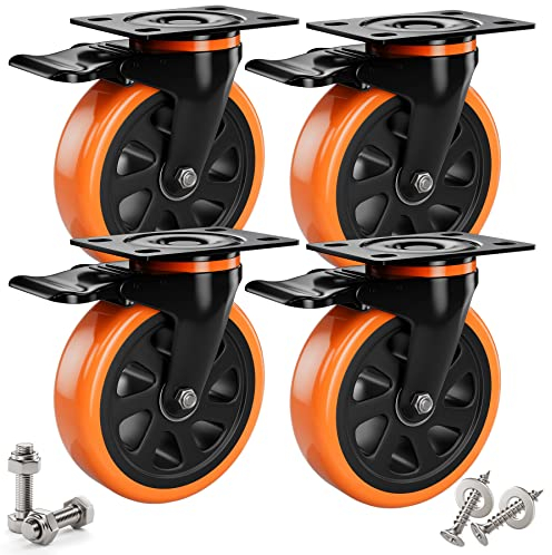 Ruote di carico pesanti,φ125mm,con freni,inclusi accessori di montaggio, ruote per il trasporto, rotazione di 360°fino a 720kg, portatilità per il trasporto di mobili e il trasporto industriale