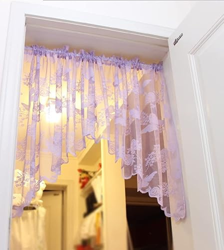Daliena Scheibengardinen Kurzer Vorhang, Sheer Vorhang, moderner Stil, Kleiner Vorhang, schöne Fensterdekoration Spitzen weicher Dreiecksvorhang Bogenförmiger Vorhang Breite 210cm Lila