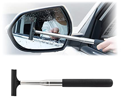 CGEAMDY Essuie-Glace de Rétroviseur Rétractable, Nettoyant de Rétroviseur de Voiture, Télescopique Raclette à Vitre avec TêTe de Brosse en Couches, pour Nettoyage de Brouillard Deau (Noir)