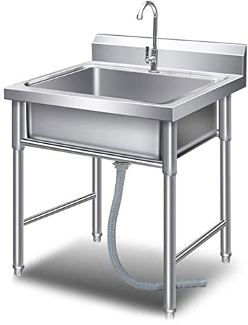 Commercial Stainless Steel Sink Single Tank Sink for Outdoor Wash Basin with Stand/Faucet Free-Standing Practical Sink,Used in Garage Restaurant Hotel Laund,19.68'',23.6'' (60Cmx60Cmx80Cm)