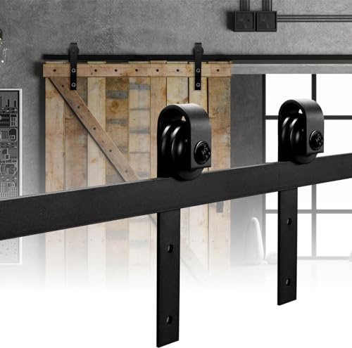 Jopassy 363cm(12FT) Schiebetürbeschlag, Schiebetürsystem Set, Schiebetüren Tragfähigkeit 200kg, Schiebetür Hängeschiene für Einzelne Holztür｜Rechteck