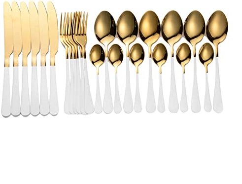 Ensembles de Couverts Vaisselle en Acier Inoxydable Couverts dorés Ensemble de Couteaux à Fourchette Modernes Couverts de Cuisine dorés Noirs 24 pièces Ensemble de dîner Ensemble de Couverts de Table