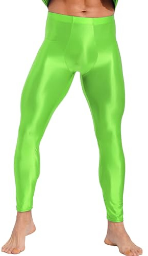 TSSOE Briljanta enfärgade leggings för män - för löpning, träning, sport, yoga, Fluorescerande grön, XXL