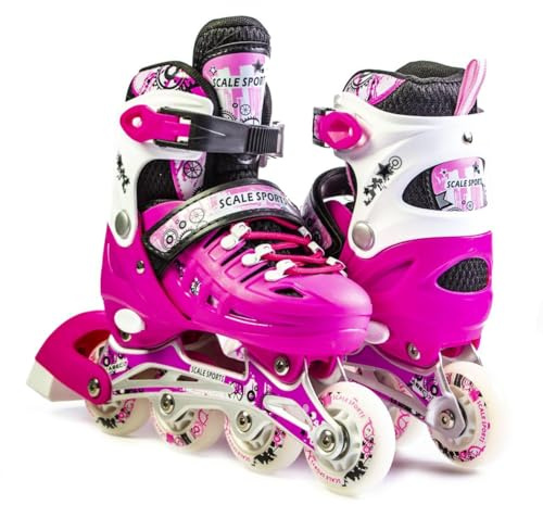 Scale Sports – justerbara rullskridskor med upplysta hjul för barn och vuxna – barn inline-rullskridskor (rosa, UK 2,5-5 (EU 35-38) M) M)