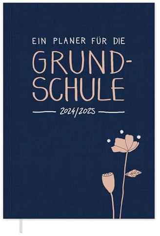 Eine der Guten Lehrerkalender 2025 2026, A4 Grundschulplaner, 1 Doppelseite pro Woche, Softcover Schulplaner für Schuljahr 25/26, Blau Rosa mit Blumen, FSC Papier