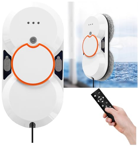 PLABNK Robot Limpiacristales 5600pa, Doble Pulverización De Agua + Limpieza Profunda, Operación Manual, con Control Remoto (Modo Conmutable), para Ventanas Exteriores/Interiores,One Size