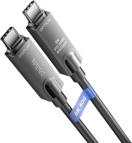 8K Glasfaser USB C Kabel 15M, 8K 60Hz, 4K 144Hz, 10Gbps, Glasfaserkabel USB 3.2 Gen 2 USB 3.1 Gen 2 Kompatibel mit Microsoft Azure, Logitech Brio 4K Webcam, Aver-/Vaddio-Webcams und Intel RealSense