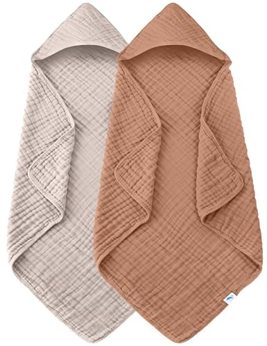 SÖT DOLPHIN Muslin babybadhanddukar med huva – 2-pack 100 % bomullshandduk för spädbarn, småbarn – 32 x 32 tum – mycket absorberande och nödvändighet för nyfödda, lätt bönpasta