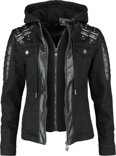 Rock Rebel by EMP Mujer Chaqueta biker negra de tela vaquera con detalles de cuero sintético M
