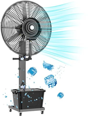 Commercial Outdoor Patio Misting Fan with 40L Tank 3 Speed Oscillating Pedestal Fan for Workshop, Warehouse, Industrial Use (65cm/26in)