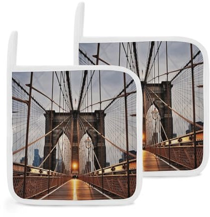 Topflappen 2er Set Küche Hitzebeständig Topflappen zum Kochen Foto von Brooklyn Bridge Topflappen Ofen Hot Pads Waschbar Topflappen zum Backen Rutschfest Ofen Topflappen Set Quadratischer Untersetzer