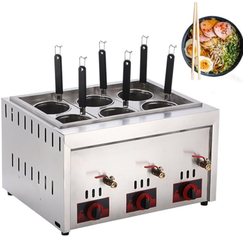 Mavdecll Cuiseur À Pâtes À Gaz Commercial, Machine De Cuisson De Nouilles À 6 Trous, Appareil De Cuisson De Pâtes en Acier Inoxydable, Température Réglable, pour Restaurants, Snacks