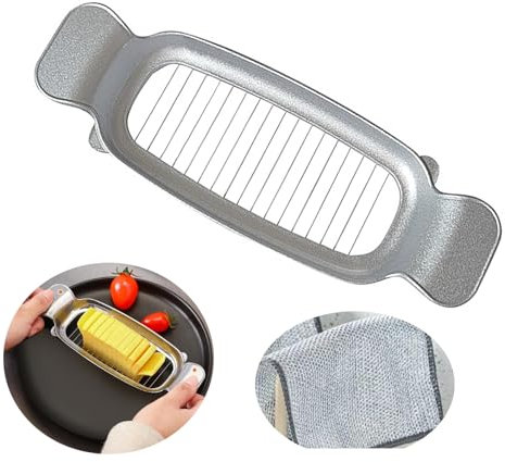 KiauFdcf Draht-Butterschneider aus Edelstahl ，KäSeschneider,Ein kostenloses Netz-Reinigungstuch，Ergonomischer Griff Zum Schneiden Von KäSewüRfeln, Butterschneider Schneidet GleichmäßIg In 1/4 Zoll
