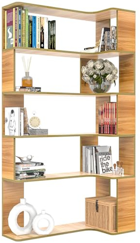 Chowgoli Bücherregal, L-Form, 5-Ebenen-Aufbewahrungsregal, moderner Stil, für Wohn-, Arbeits- und Schlafzimmer, 64,5 x 30 x 109,5 cm, Beige
