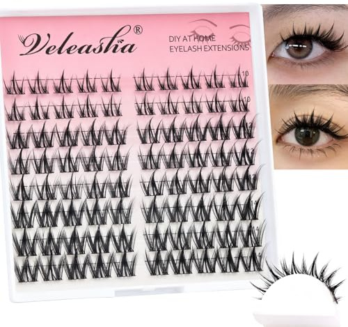 Veleasha Manga Wimpernsträhnen 80PCS Anime Wimperncluster C Curl Stachelige Clusterwimpern Natürliche Wimpernsträhnen Wimpernverlängerung DIY zu Hause pestañas postizas (Begonia C-10-14MIX)