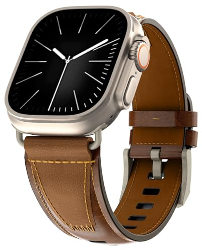 TOPsic Leather Strap for iWatch Ultra 2 49mm, Classic Patchwork Leather Replacement Strap for iWatch Series 10 9 8 7 6 5 4 3 2 1 Ultra SE, Strap for iWatch 49mm 46mm 45mm 44mm 42mm