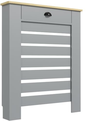 HOMCOM Cache-radiateur avec tiroir, Grille Horizontale à Lattes – Bois MDF Peint en Gris – pour Salon, Chambre à Coucher, Couloir – Taille S (H : 95,5 x l : 78 x P : 19 cm)