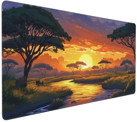 Gaming Mauspad XXL Sonnenuntergang Mousepad 800x400x4mm Afrika Verlängertes Mauspad Schreibtischauflage,Genähte Kanten Mauspad,Verbessert Präzision Geschwindigkeit Wasserdicht Geeignet für Büro,Spiele
