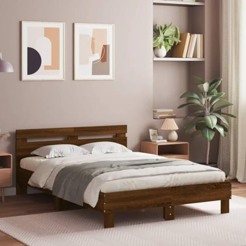LAPOOH Bettgestell mit Kopfteil LED-Beleuchtung Braun Eichen-Optik, Bett, Bed Frame, Familienbett, Bettrahmen, Bett Gestell, Bett Rahmengestell, Schlafzimmer Bett - 3207573