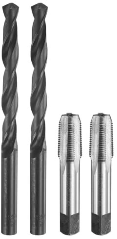 sourcing map Set di 2 punte per trapano NPT 1/8-27 con filettatura a flauto diritta e 2 punte elicoidali da 8,3 mm, non rivestito/ossido nero, HSS-6542, kit di utensili per filettatura filettata