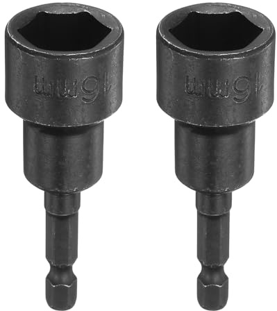 sourcing map 2pcs Magnetic Nut Driver 16mm Hex Drive Socket CR-V Steel Power Screw Drill Bits Socket Wrench Tools with 1/4 Quick Change Hex Shank for Power Drills Impact Drivers, Black