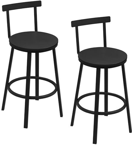 WOLTU Taburetes Bar Juego de 2, Taburetes Altos Cocina con Respaldo Bajo y Reposapiés, para Comedor, Cafeteria, Barra Cocina, Negro
